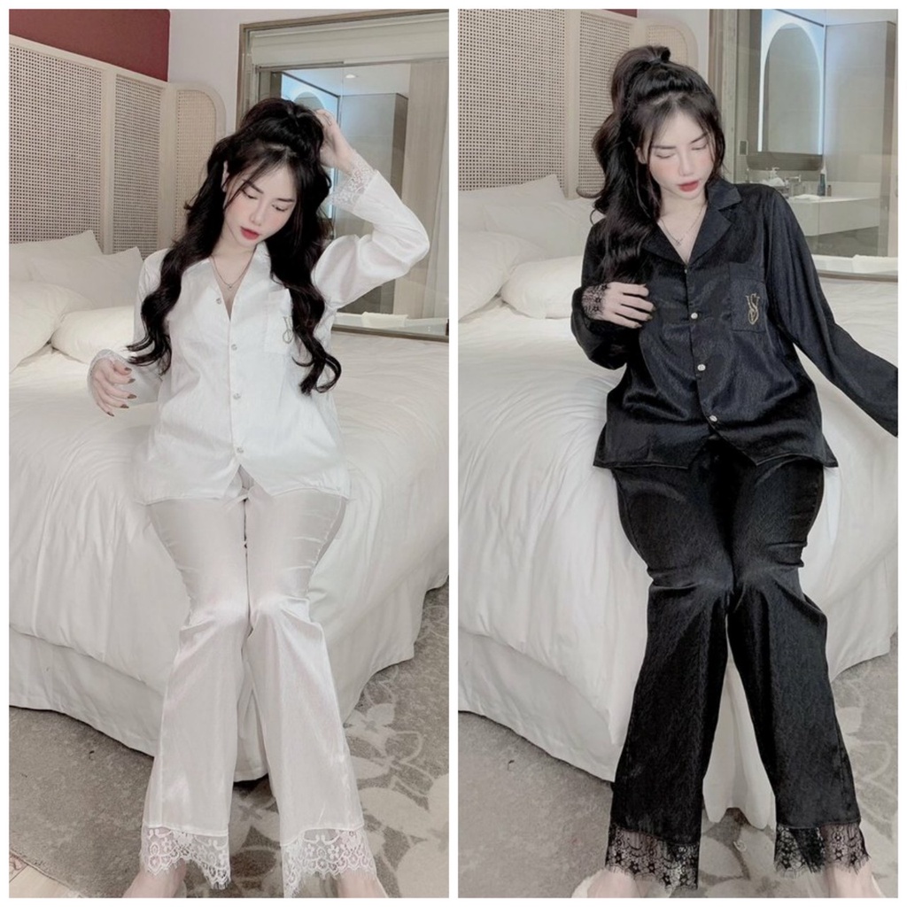 Đồ ngủ, đồ bộ nữ tay dài vs đính đá lụa xước - pyjama nữ freesize
