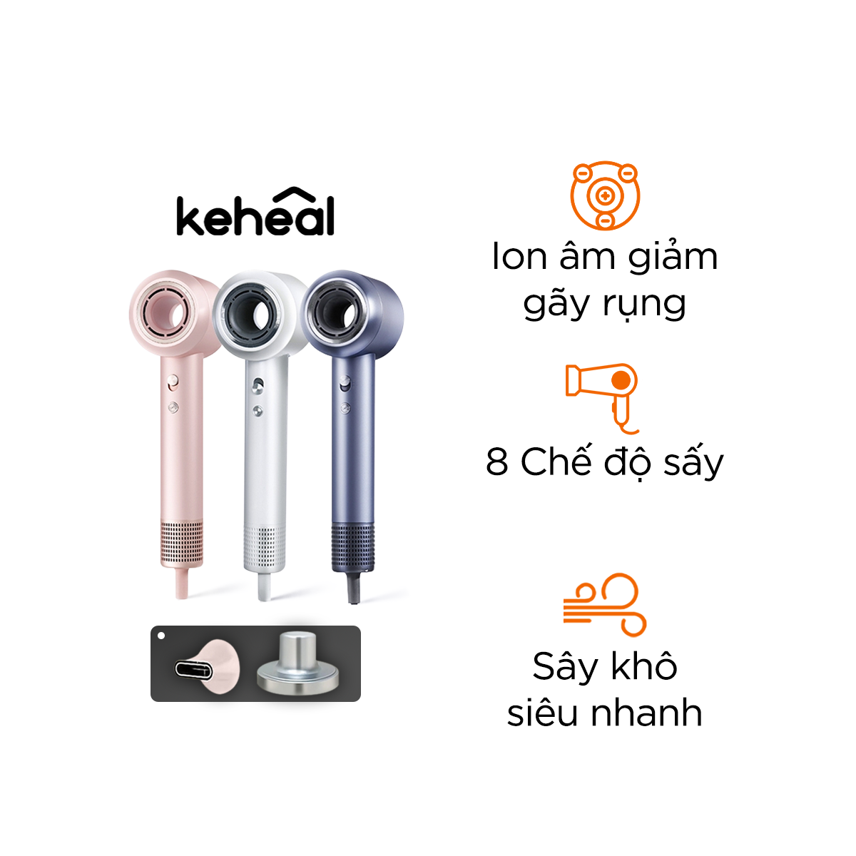 Máy sấy tóc ion âm chăm sóc tóc Xiaomi KEHEAL GC-HC3 tặng kèm giá treo và đầu tạo kiểu