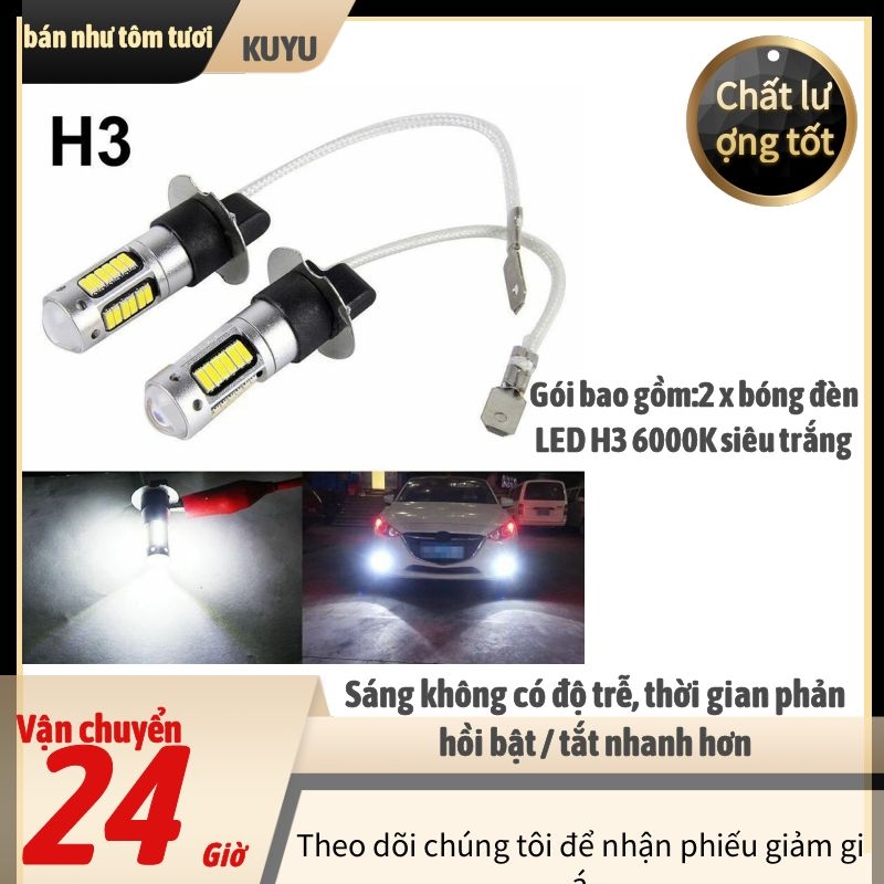 【miễn phí vận chuyển】Ghép cặp Bộ chuyển đổi bóng đèn LED sương mù H3 Siêu sáng Canbus 6000K Trắng 100W