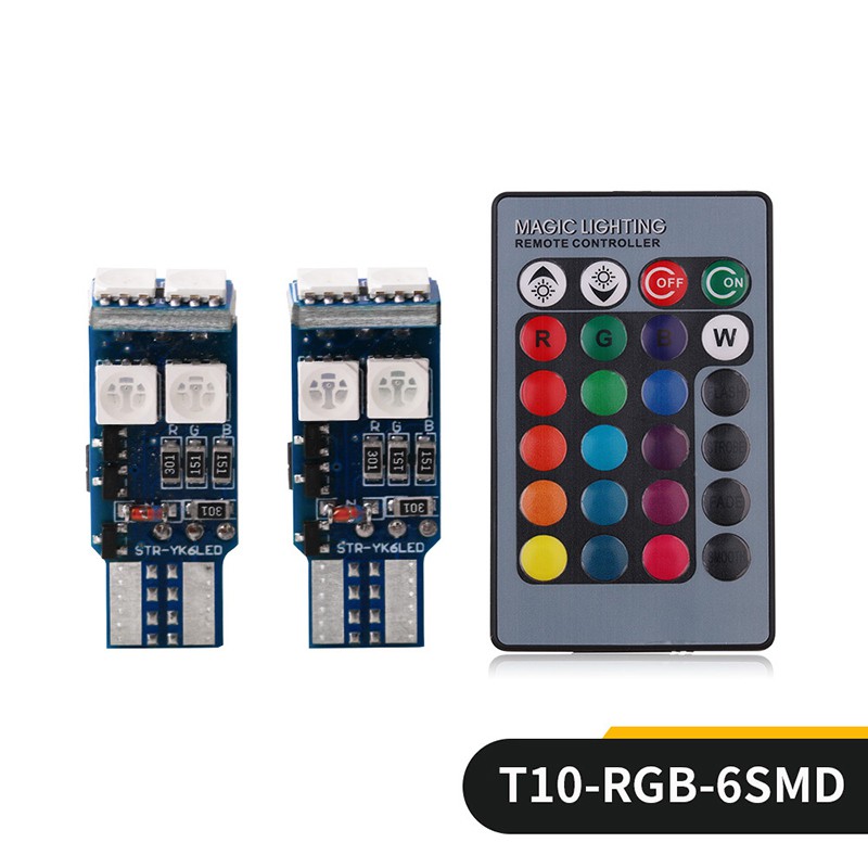 Bộ 02 đèn led demi t10-5050-6smd rgb - nhiều chế độ sáng - đổi màu - kèm remote