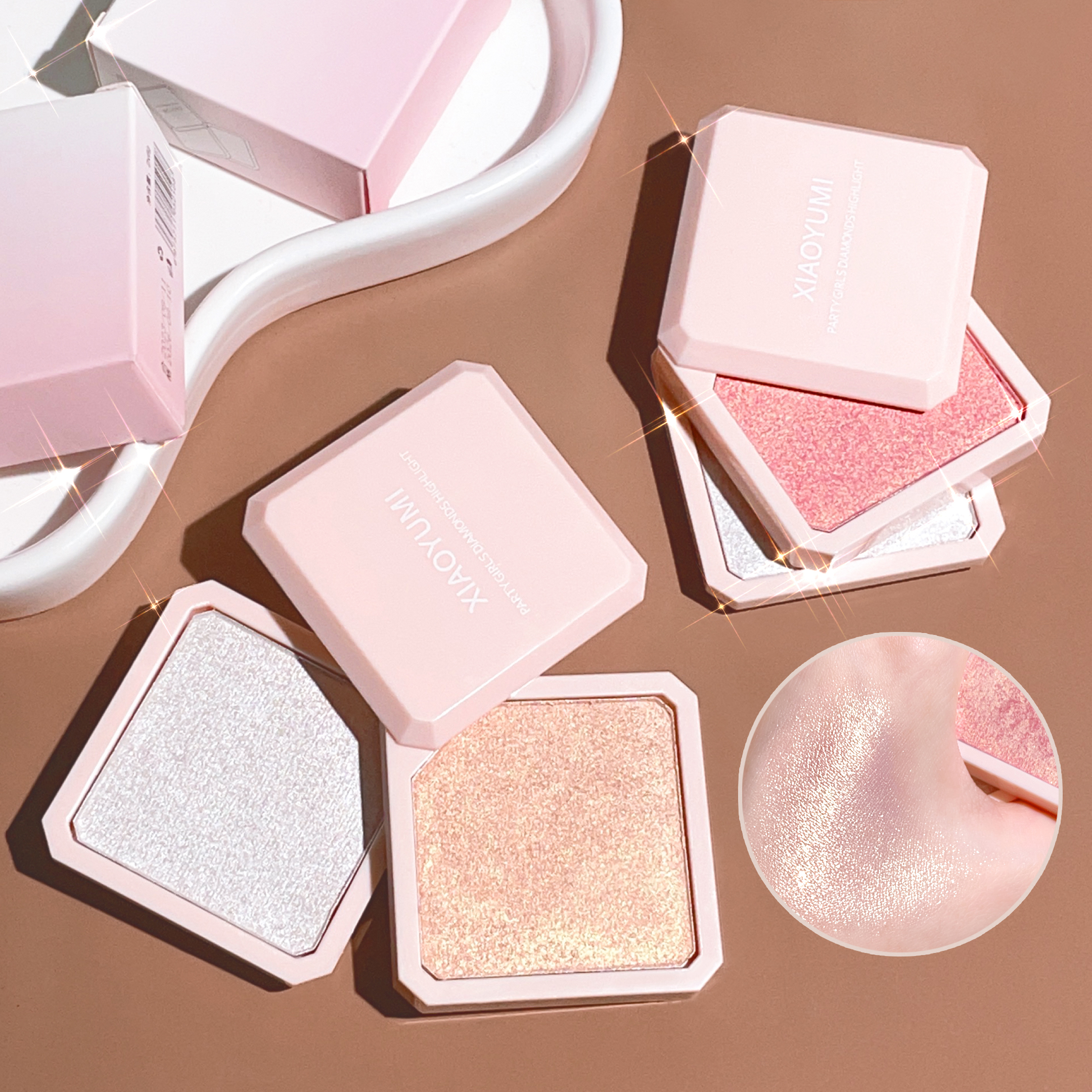 Double Highlighter Diamond Highlighter Glitter Face Brightening Blush and Contouring All-in-one Makeup