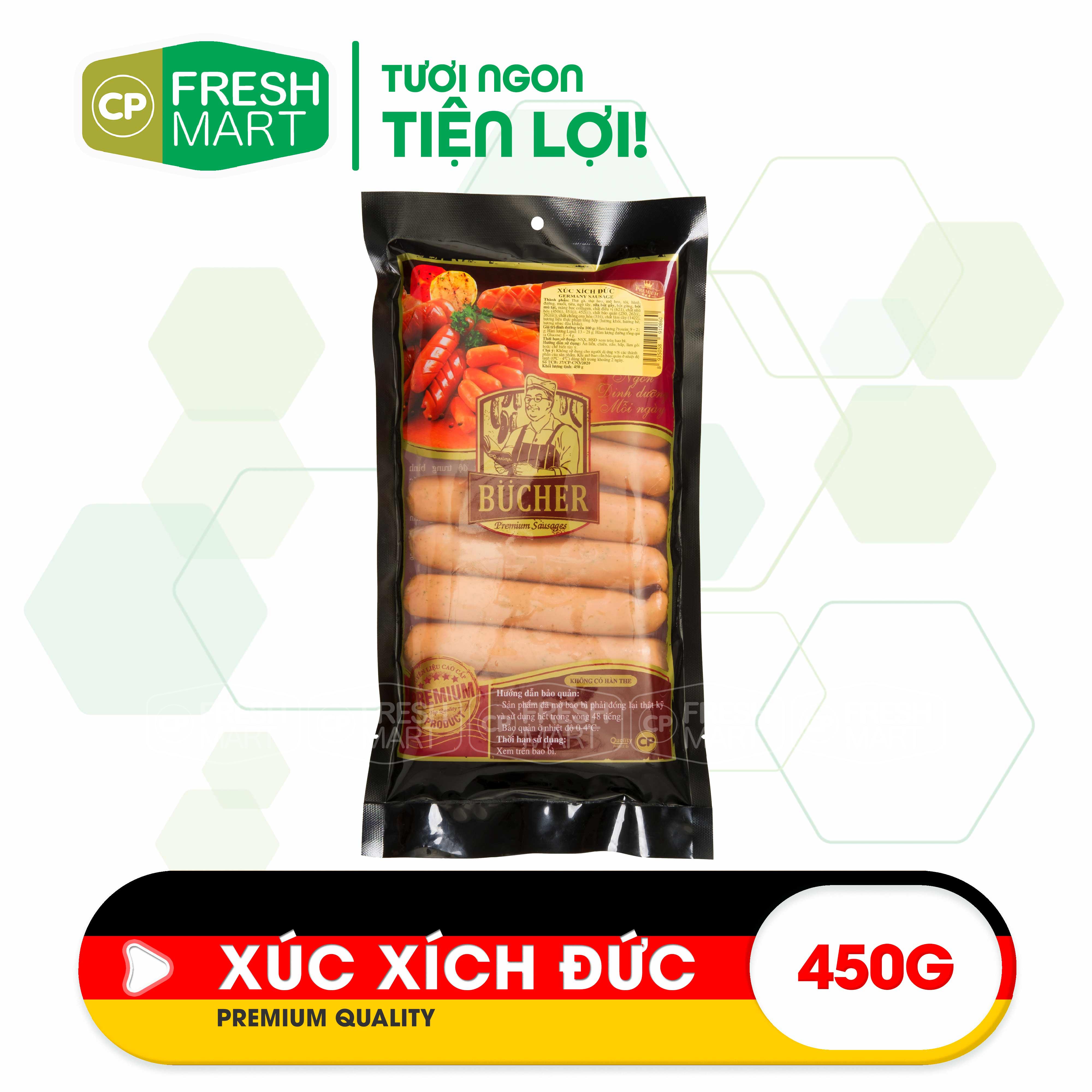 Xúc xích xông khói đức bucher 450g - xúc xích cp foods - thơm ngon tiện lợi - cp fresh mart