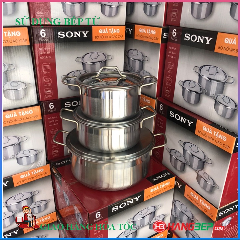 Bộ 3 nồi quà tặng sony cao cấp - dùng được bếp điện -bếp gas - bếp từ - nổi 16cm 18cm 24cm