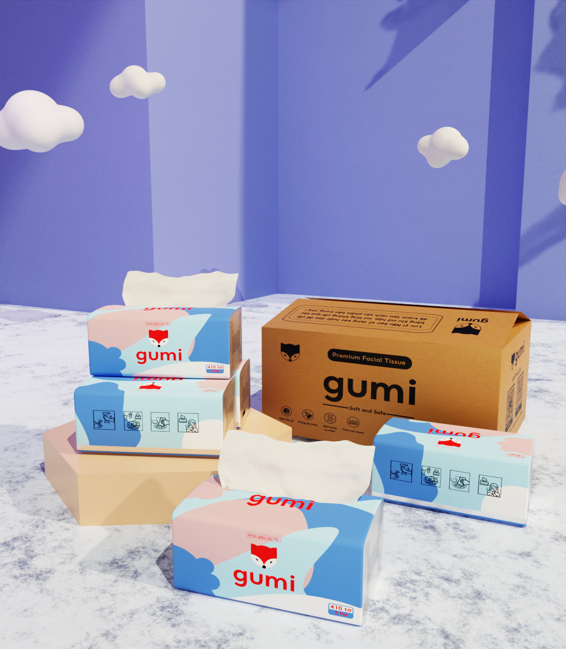Thùng 20 gói giấy ăn Gumi 5 lớp, siêu dai dày dặn, mềm mịn