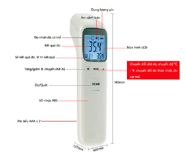 [hcm]nhiệt kế điện tử hồng ngoại đo trán đo cơ thể cho bé loại cao cấp có đèn 4