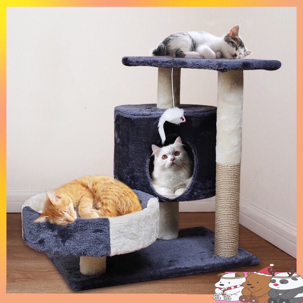 Nhà cây cho mèo - cattree nhà mèo 3 tầng có trụ cào móng cho mèo giúp mèo giảm được những nguy cơ mắc các bệnh béo phì