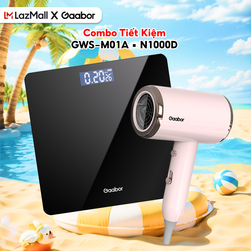 Combo 256 Cân điện tử sức khỏe GWS-M01A và máy sấy tóc ánh sáng xanh N1000D - Bảo hành 1 đổi 1