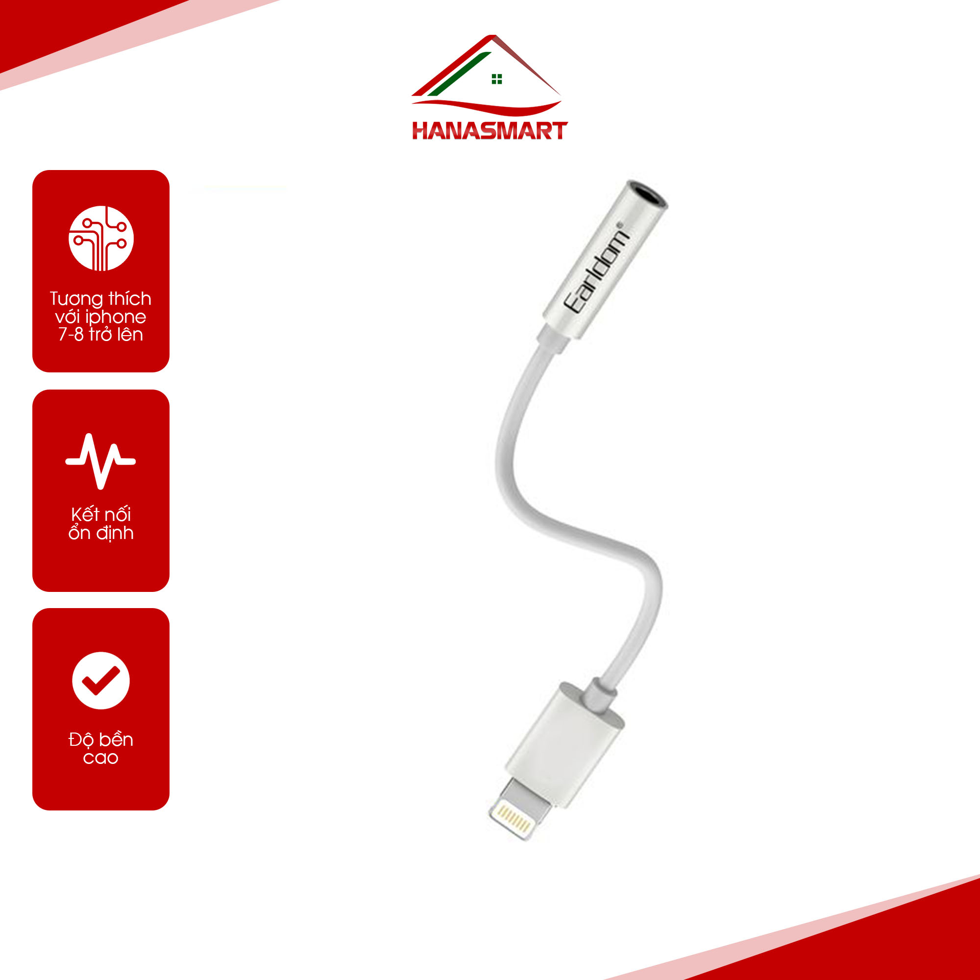 Jack chuyển đổi lightning sang 3.5mm Earldom ET-OT49 chính hãng HS14 cáp chuyển đổi vỏ bọc siêu bền chắc chắn chống đứt gãy - HANA SMART
