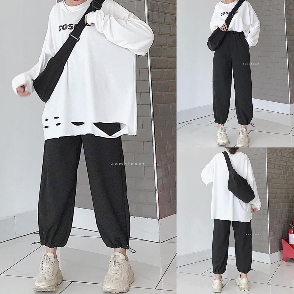 [ HOT ] SET ÁO THUN COS QUẦN RÚT EO FORM RỘNG UNISEX CHUẨN MẪU / SET BỘ NỮ