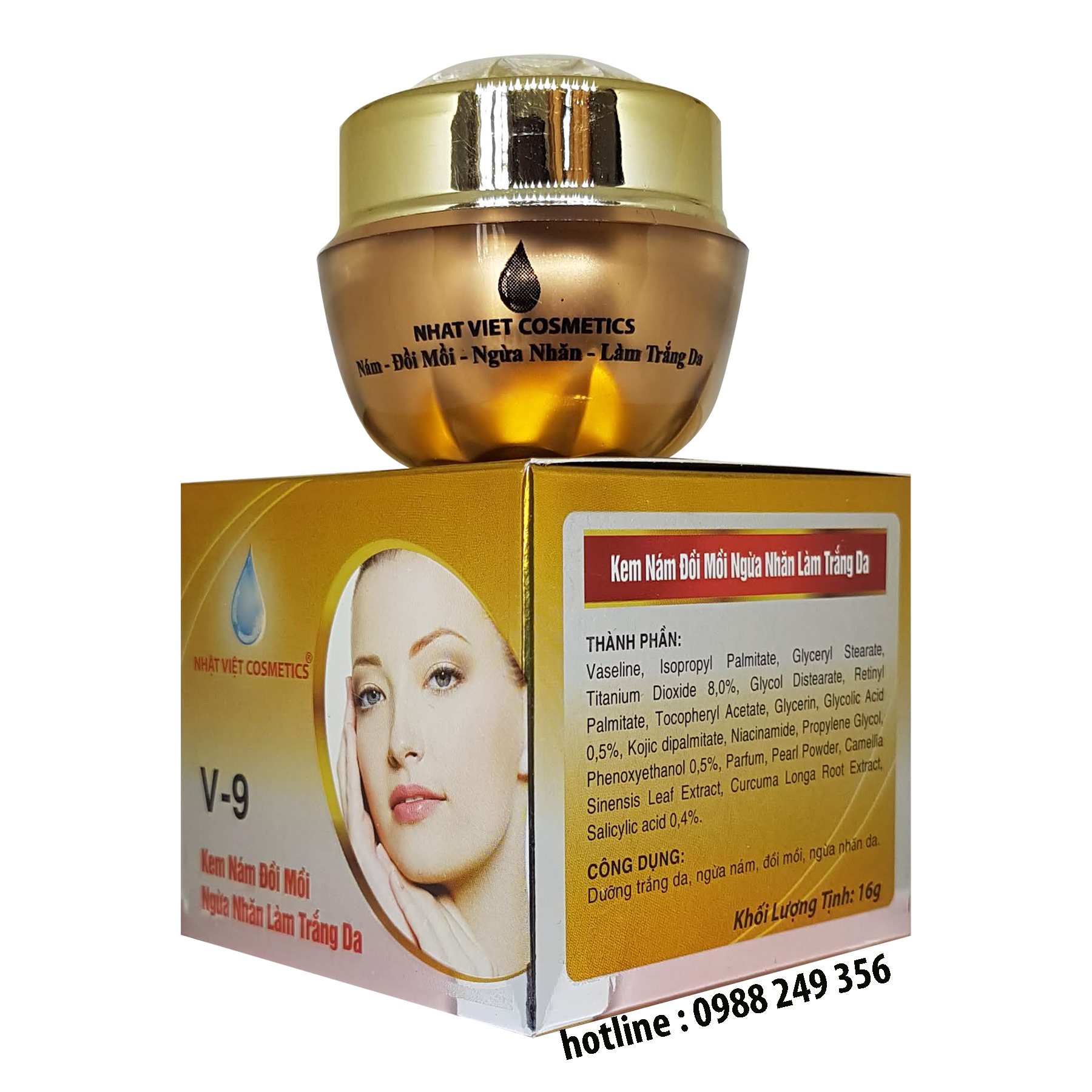 KEM NÁM ĐỒI MỒI NGỪA NHĂN LÀM TRẮNG DA NGỌC TRAI ĐEN SỮA ONG CHÚA V9 NHẬT VIỆT COSMETICS 10G - 16G