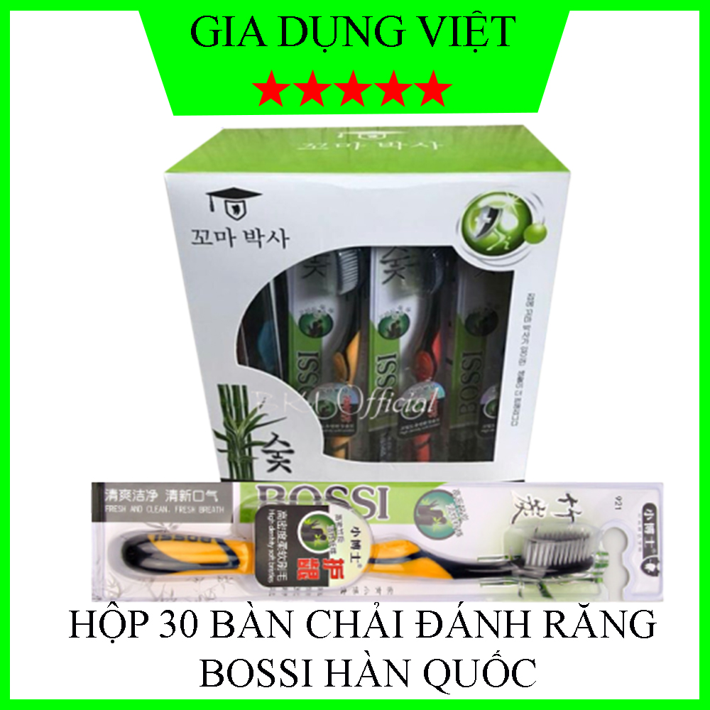 Hộp 30 Bàn chải đánh răng than tre hoạt tính, bàn chải Bossi Hàn Quốc 921