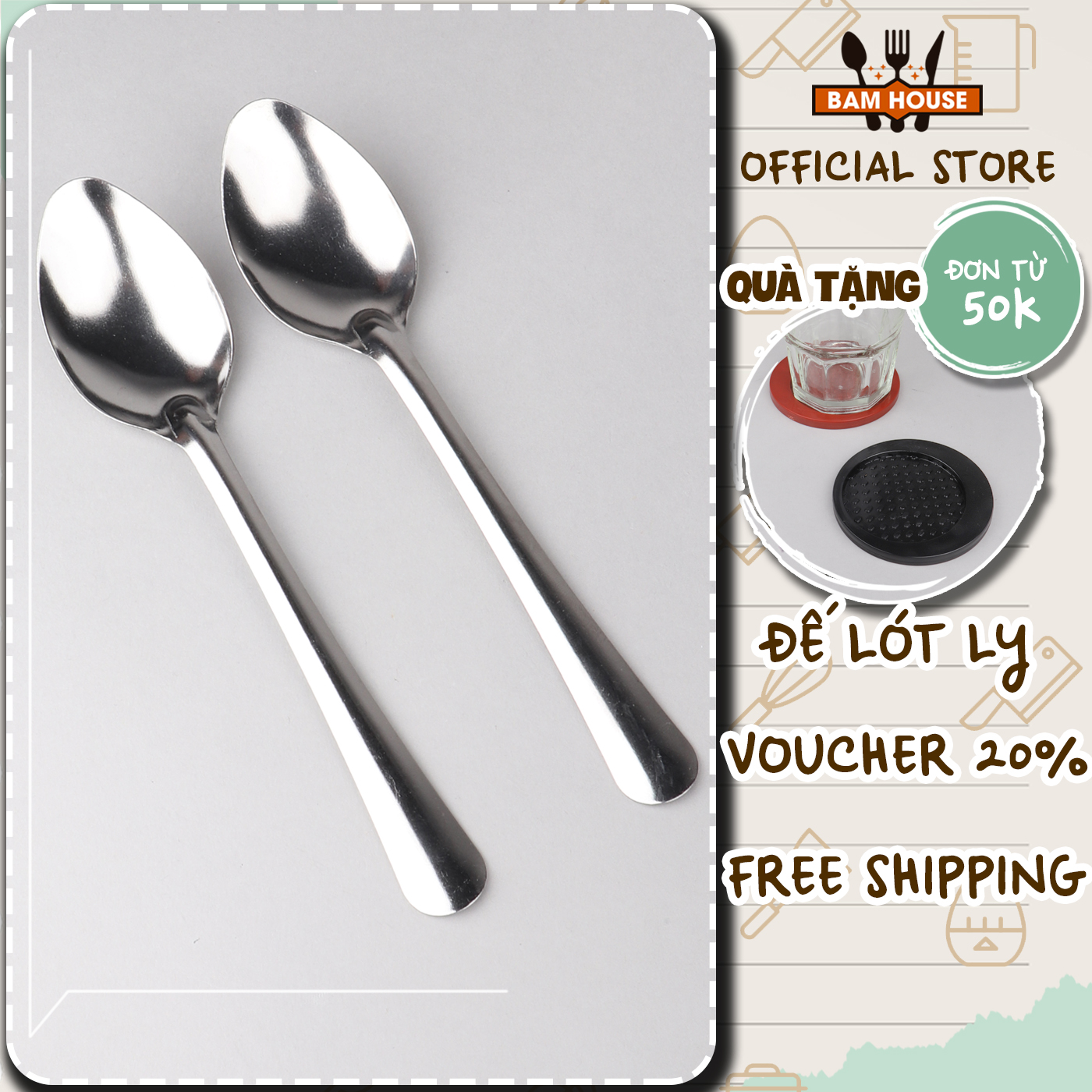 Set 2 Muỗng soup nhọn inox Bam House loại dày cao cấp MT02 - Gia dụng bếp