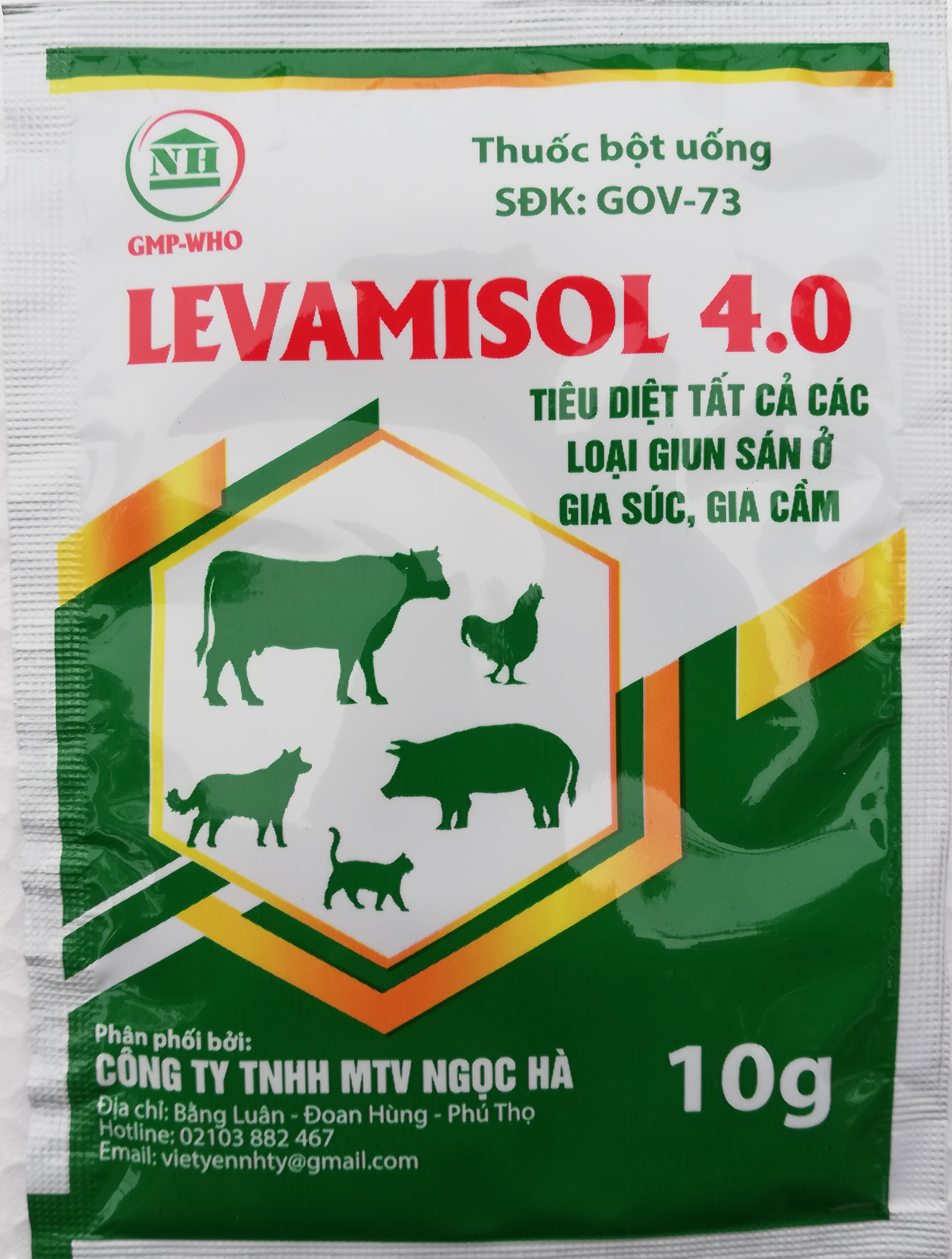 5 GÓI LEVAMISOL 10g TẨY GIUN SÁN CHÓ, MÈO, GIA SÚC, GIA CẦM