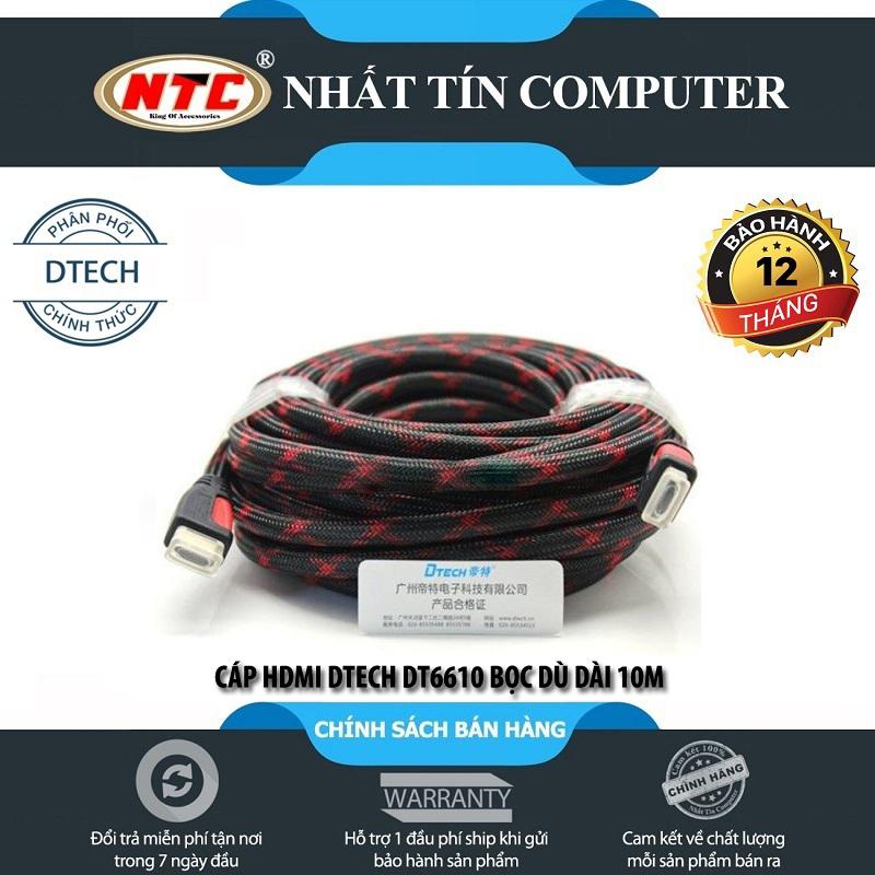 Cáp HDMI Dtech DT6610 dài 10m bọc dù chống đứt nhiễu chất lượng cao - hỗ trợ 4K (Đỏ đen) - Nhất Tín Computer