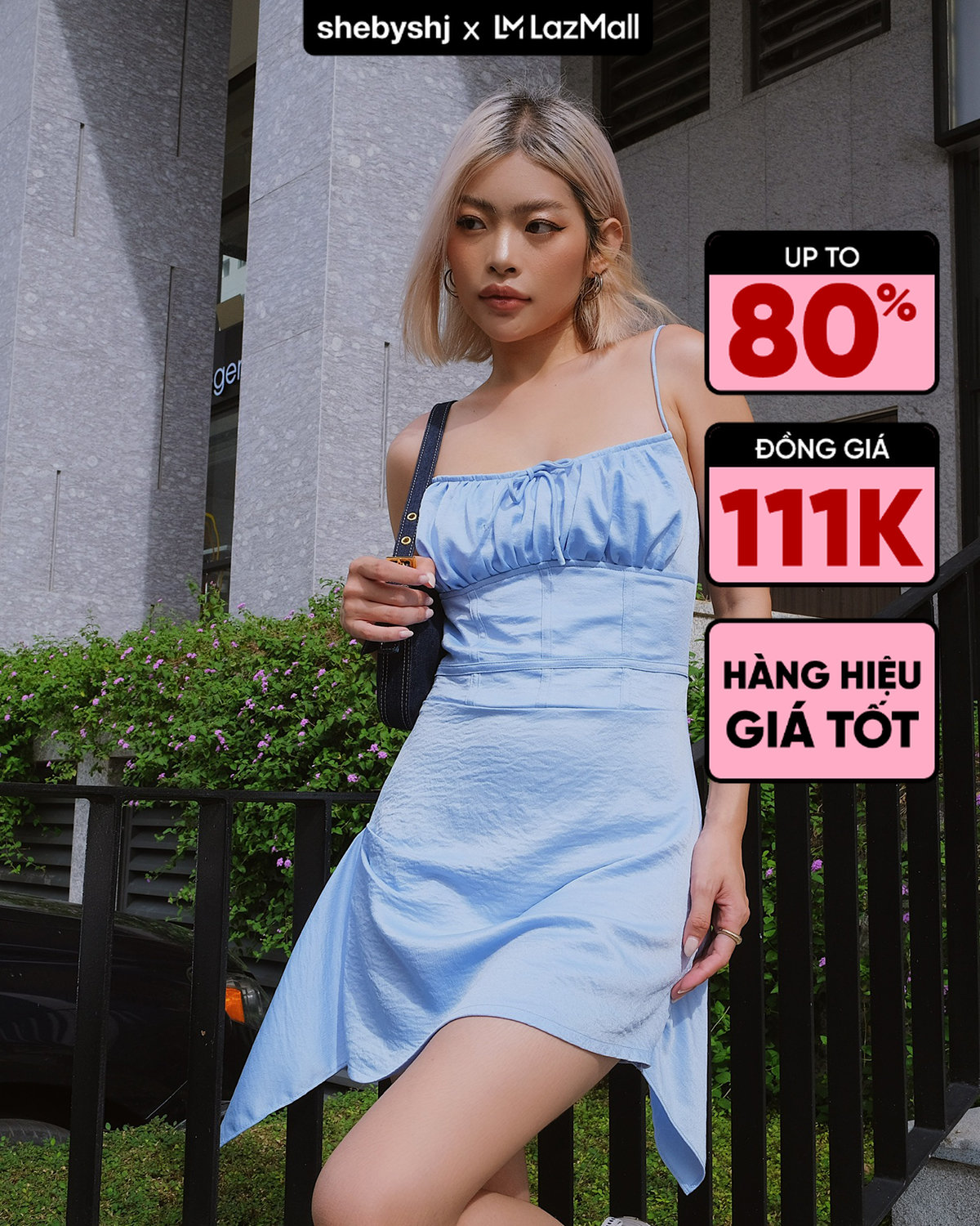 Đầm lụa hai dây SheByShj màu xanh dương - Layla Dress
