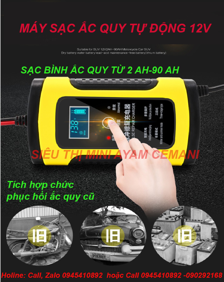 Sạc ắc quy 12v 6a, sạc ắc quy bình từ 4-100ah