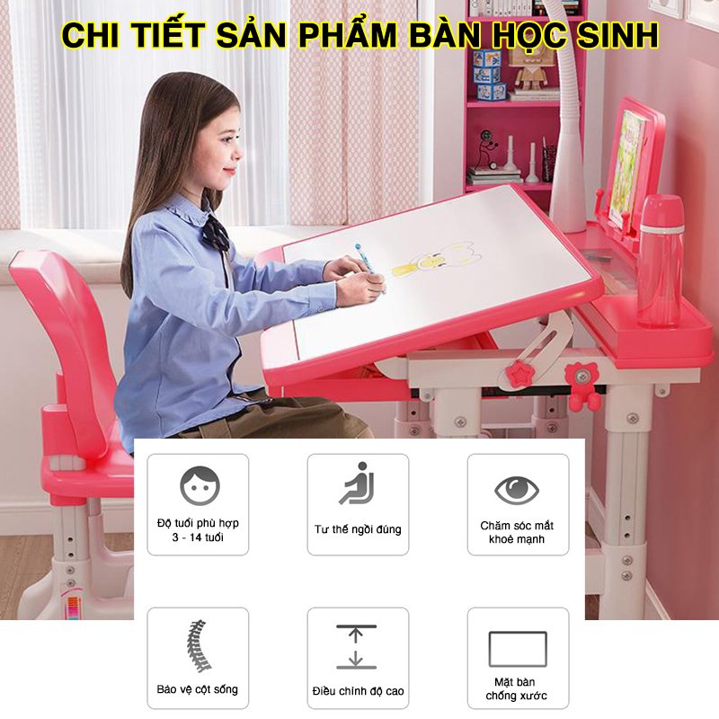 [SIZE TO - 80cm] Bàn học thông minh cao cấp RIBO HOUSE bàn học cho bé có tăng chỉnh độ cao, nghiêng bàn ,có đèn chống gù chống cận cho học sinh tiểu học RIBO138 B05
