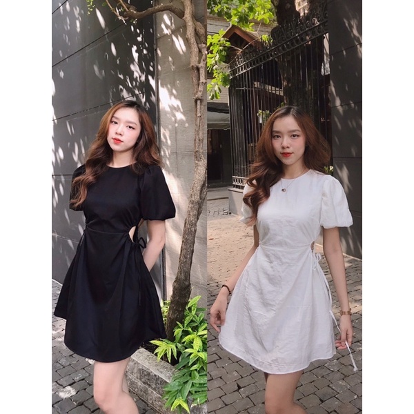 Đầm khoét eo rút dây