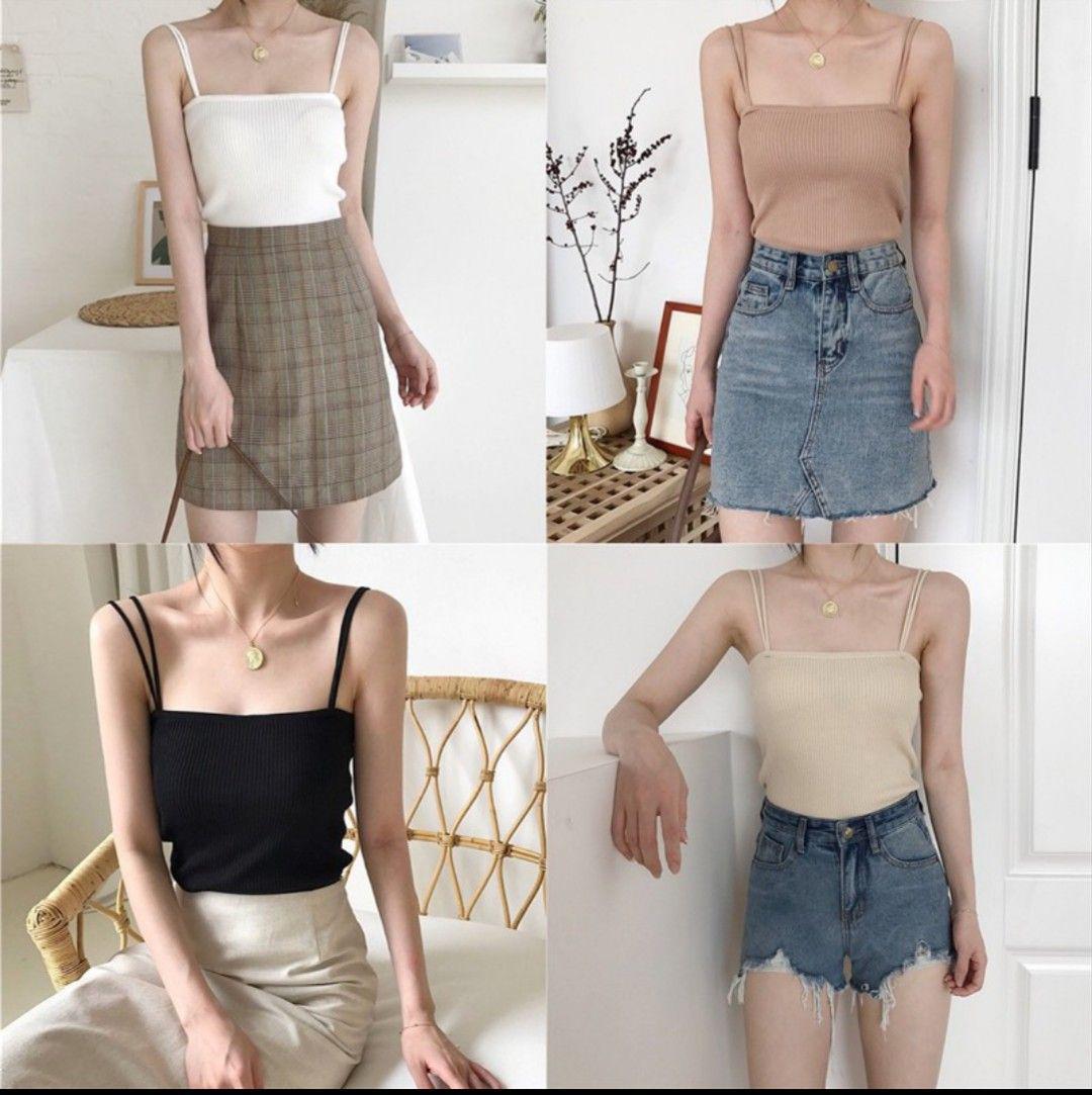 Áo hai dây croptop sợi mảnh đơn giản sang trọng 11211-2 ( MÀU SOCOLA )
