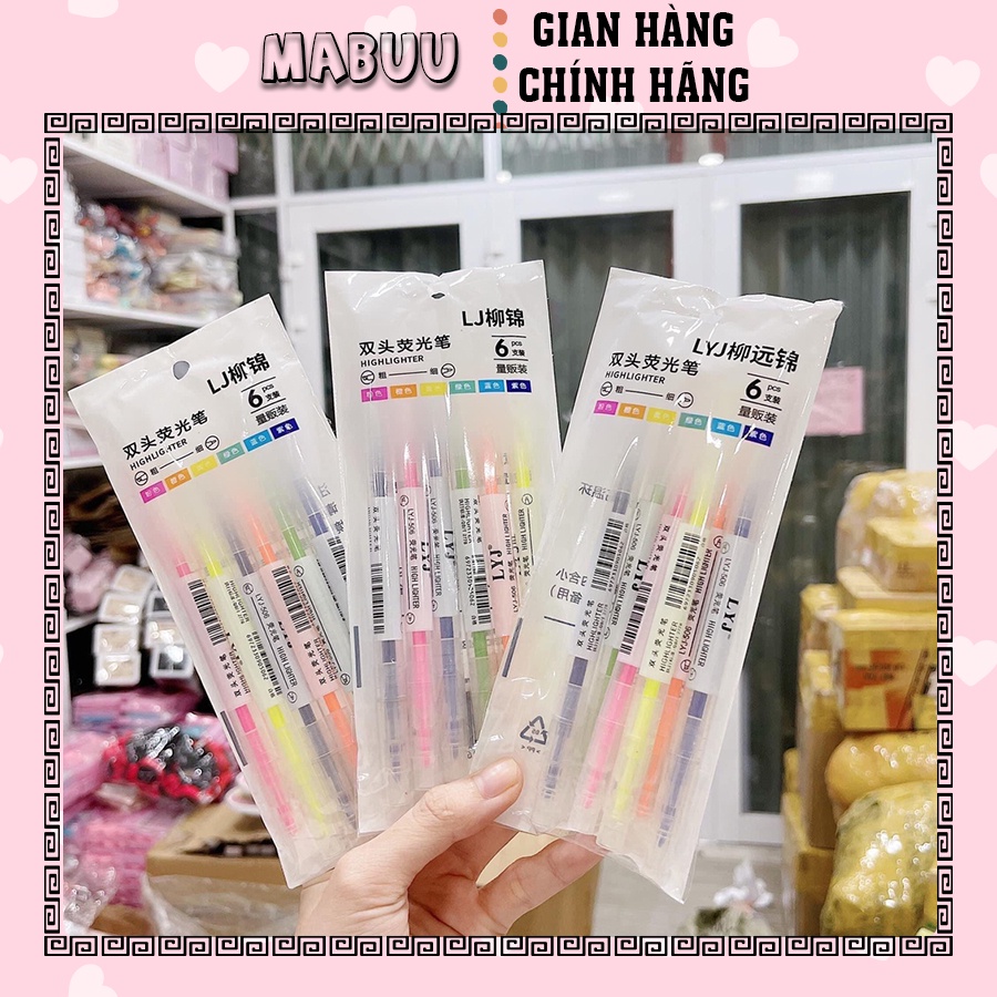 Set 6 bút dạ quang hai đầu 6 màu dễ thương, bút highlight