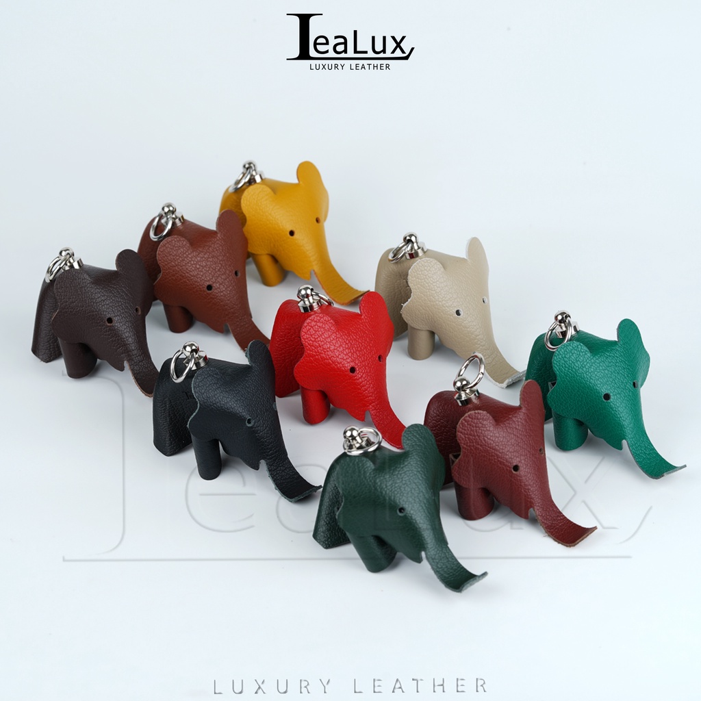 Móc khóa trang trí da thật hình con voi lealux elephant