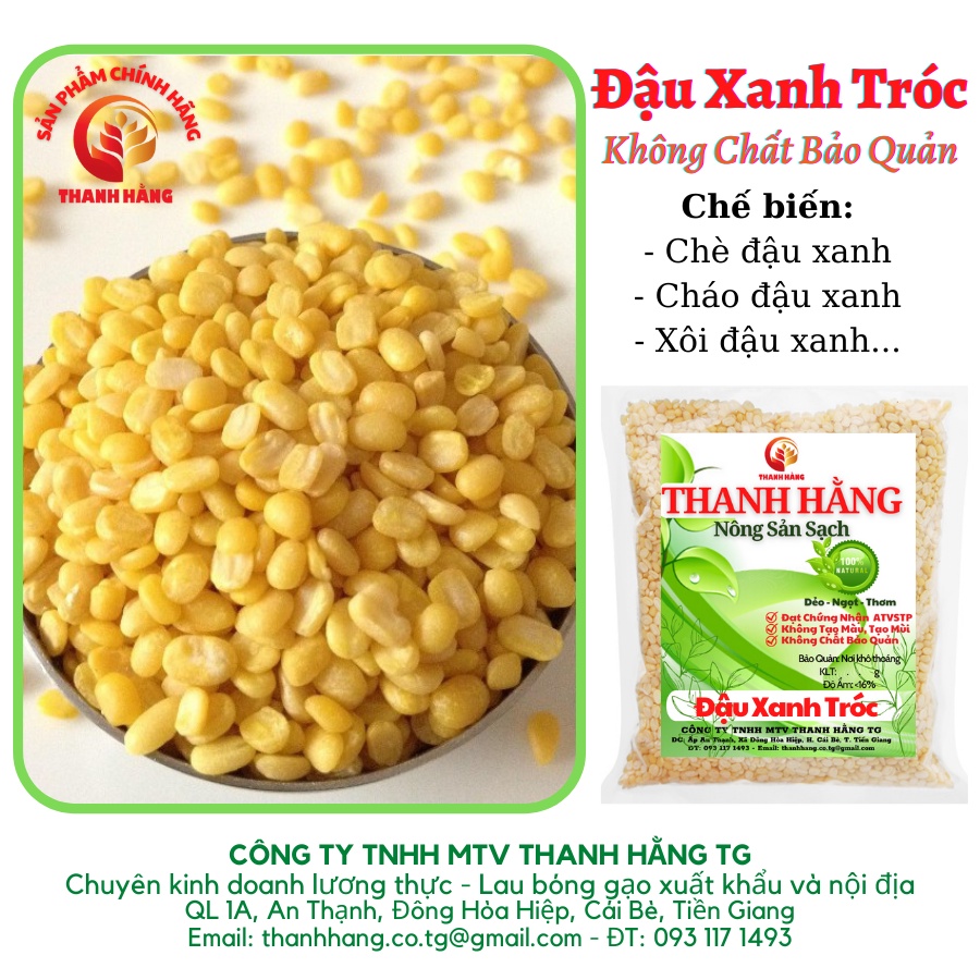 1kg đậu xanh không vỏ hữu cơ – đỗ xanh tróc vỏ tách sạch màu vàng nửa hạt organic – nông sản sạch thanh hằng