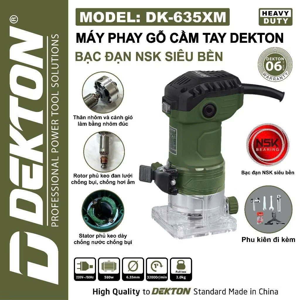 Máy soi mộng, phay gỗ cầm tay dekton dk-635m công suất 580w