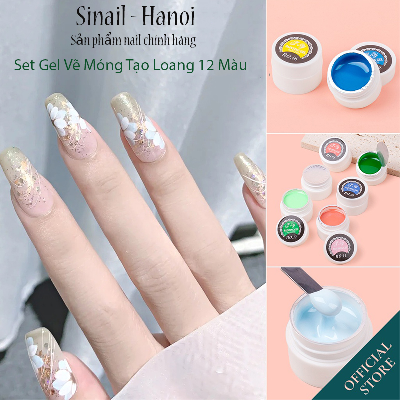 Set gel vẽ móng tạo loang 12 màu chính hãng, lên màu chuẩn đẹp