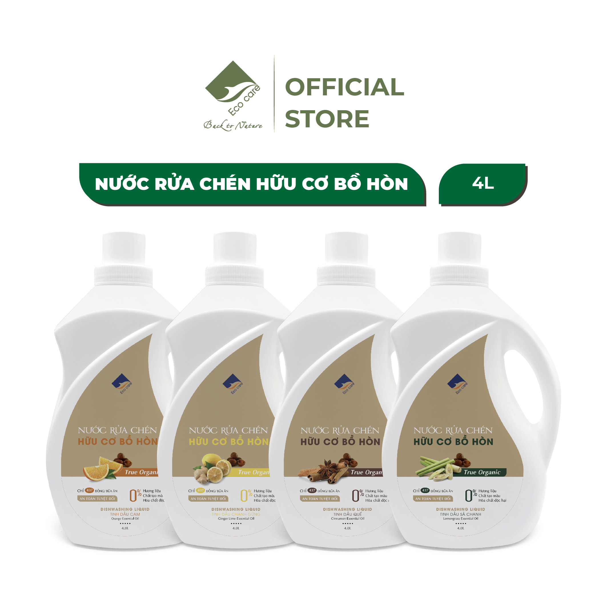  Nước Rửa Chén Hữu Cơ Bồ Hòn ECOCARE 4L Kết Hợp Tinh Dầu Tự Nhiên Rửa Sạch Bát Đĩa Cốc Chén Hiệu Quả An Toàn 