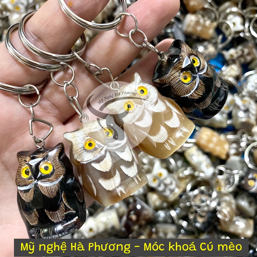 Móc khoá Cú mèo bằng sừng trâu đẹp, dễ thương