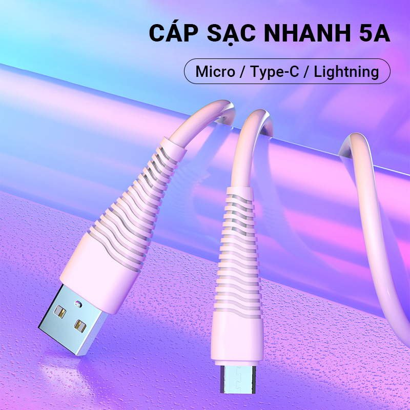 Dây cáp sạc nhanh 5A LETANG LT-V8-i6-TPC-27 chất liệu nhựa TPE cao cấp chống rối dây, chống đứt cáp, độ bền cao, hỗ trợ sạc nhanh 5A tăng tốc sạc lên đến 50%, an toàn