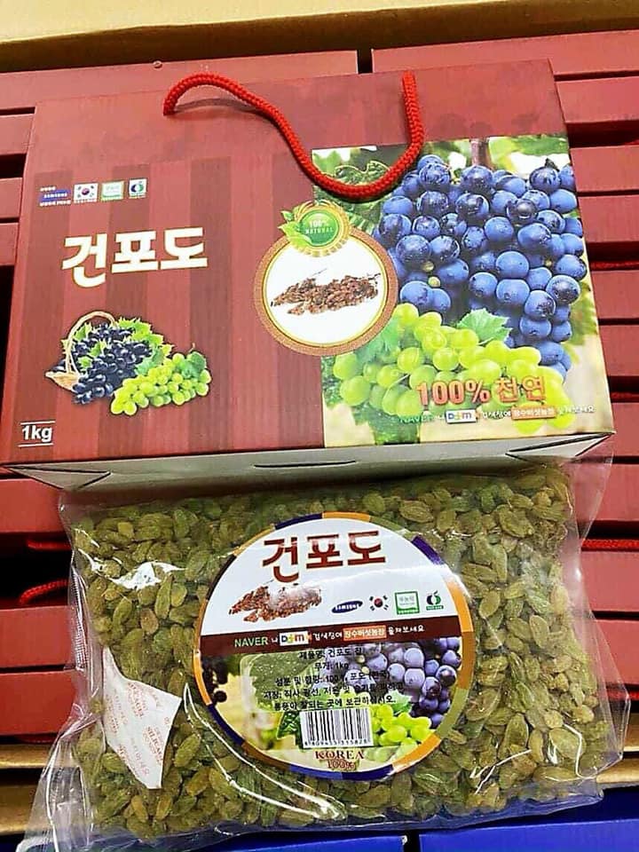 Nho khô hàn quốc không hạt 1kg tặng kèm túi đựng qùa cao cấp