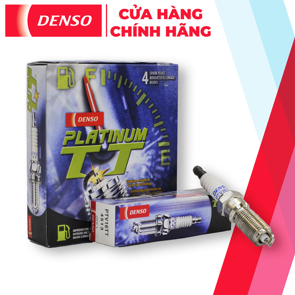 Bộ 4 bugi ô tô ptv16tt denso platin hiệu năng cao, hai đầu đánh lửa, dùng cho xe ford fiesta, focus, ecosport, escape; mã 267700-7220