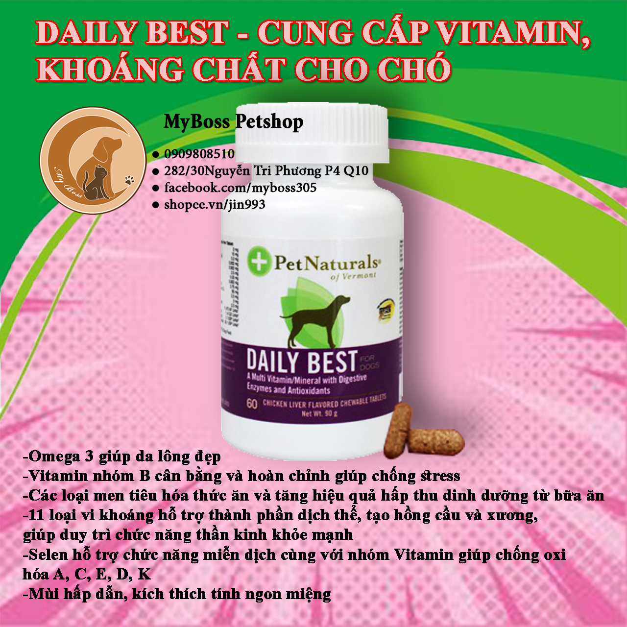 Daily Best - bổ sung dinh dưỡng- vitamin, men tiêu hóa, khoáng chất cho chó