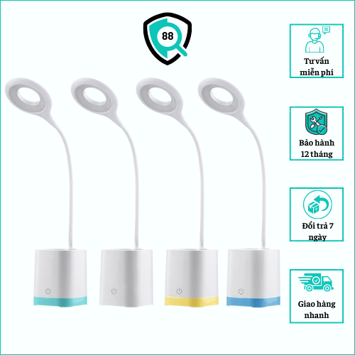 Đèn học để bàn có đế kèm hộp bút màu trắng sang trọng, tao nhã cắm usb ws-8002