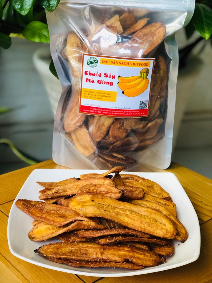 Túi 500Gr Chuối sấy mè gừng giòn ngọt VIETFOOD