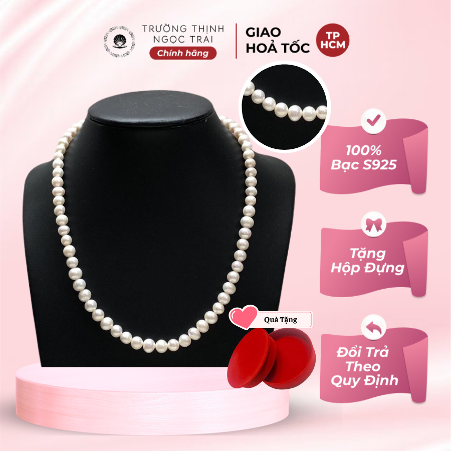 Vòng đeo cổ ngọc trai hạt size 7ly màu trắng sang trọng, thanh lịch - ngọc trai trường thịnh