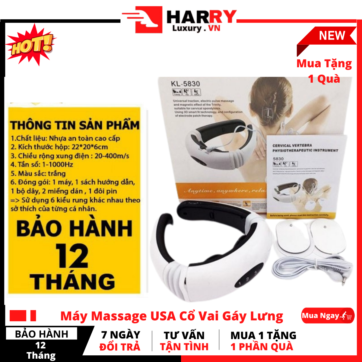 Máy massage usa cổ vai gáy lưng thông minh massage vai gáy giảm đau tê bì - trị tận gốc đau mỏi cổ... máy massage cổ vai gáy hồng ngoại chữ c - 3d kl5830