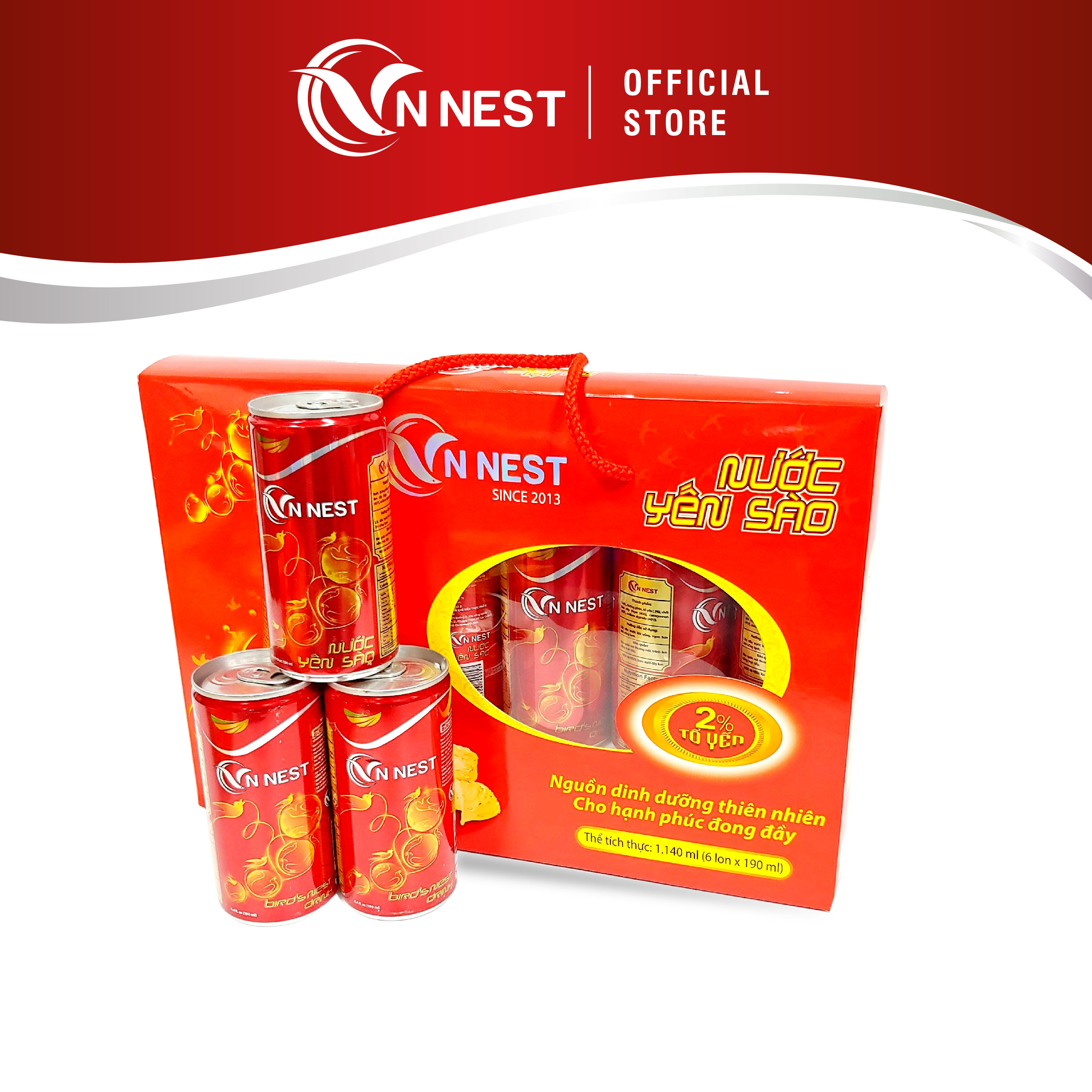 HỘP QUÀ NƯỚC YẾN SÀO - 06 Lon Nước Yến sào (2% Yến) VN NEST - 06 Lon x 190ml - Tổ Yến nguyên chất - Thương hiệu Yến Sào VN NEST