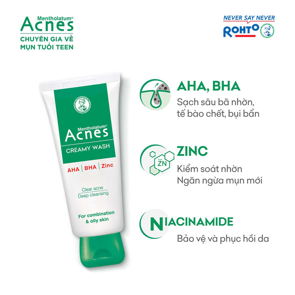 Sữa rửa mặt Acnes ngăn ngừa mụn Acnes Creamy Wash 100g