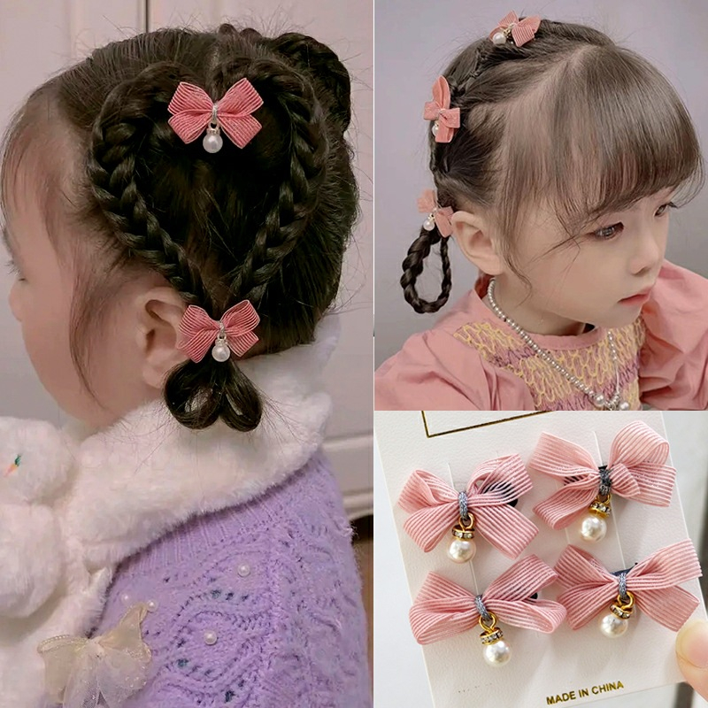 Set 4 kẹp nơ nhỏ đính ngọc dễ thương cho bé gái - Kẹp tóc bé gái- selenshop