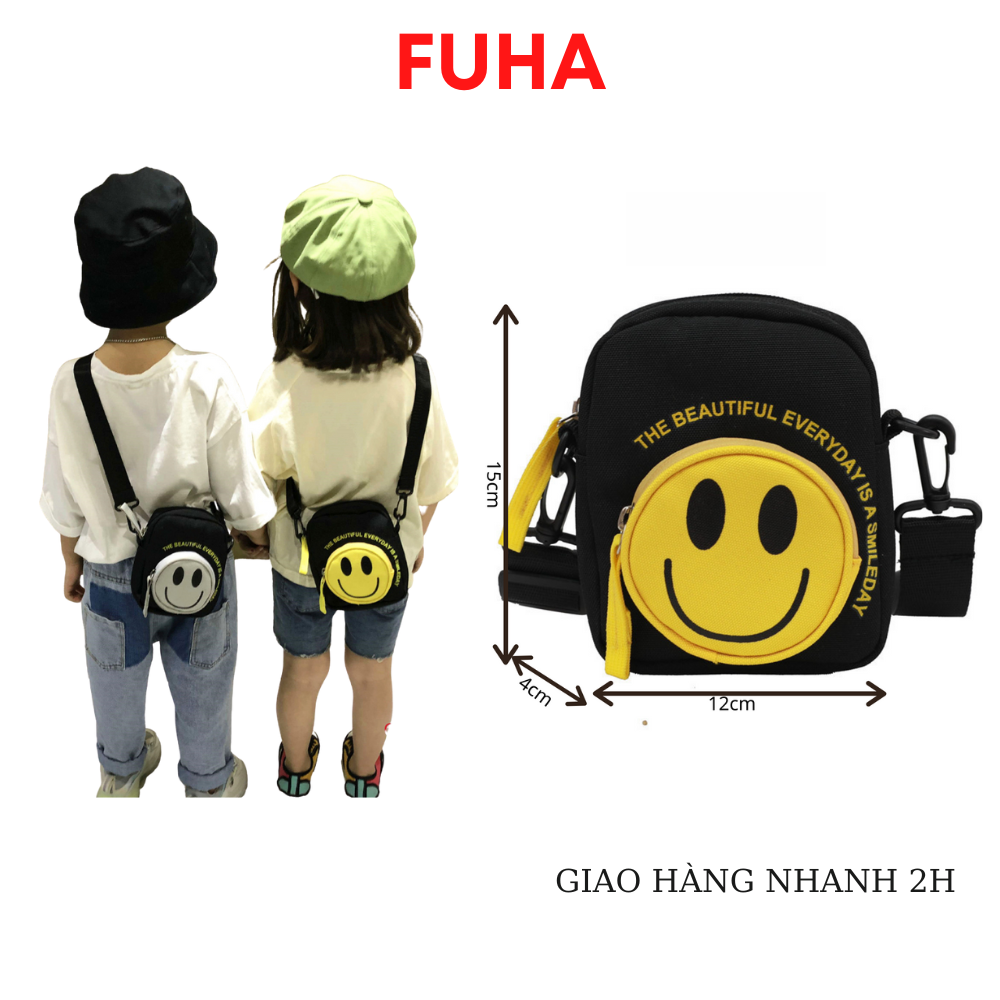 Túi đeo chéo họa tiết hình mặt cười dễ thương FUHA, túi đeo chéo phong cách thời trang cho bé