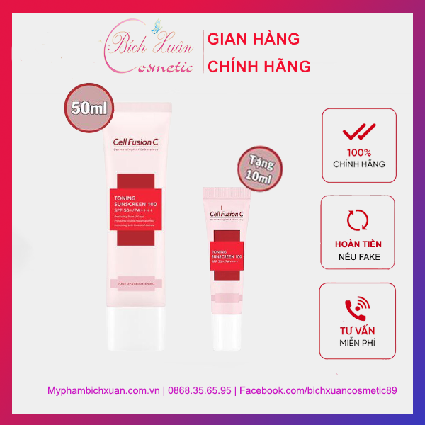Kem chống nắng da mặt cell fusion c hồng 50ml nâng tông trắng da chính hãng