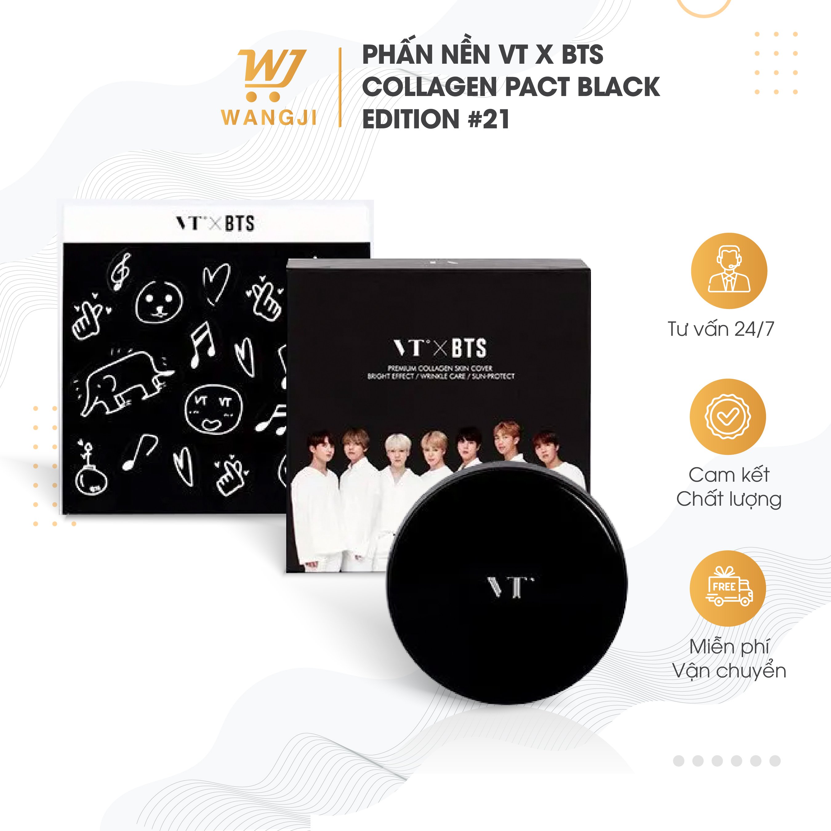 Phấn nền tươi vt x bts collagen pact black & white edition spf 50+++