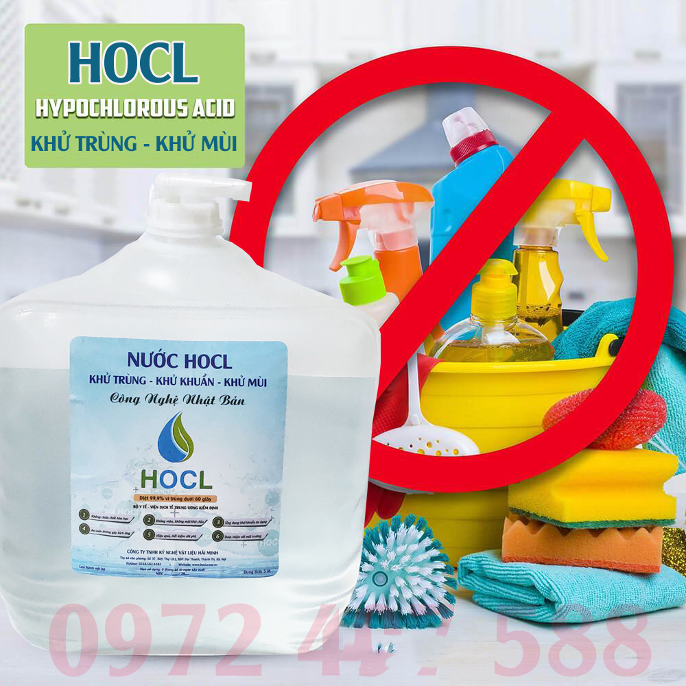 Nước khử trùng khử khuẩn HOCL - Combo 1 túi 5 lít có vòi vặn và 3 chai xịt 100ml