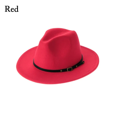 DOYOURS Vintage with Belt Buckle Wide Brim Autumn Winter Panama Jazz Hat Felt Fedora Hats Outback Hat Cowboy Hat (6)