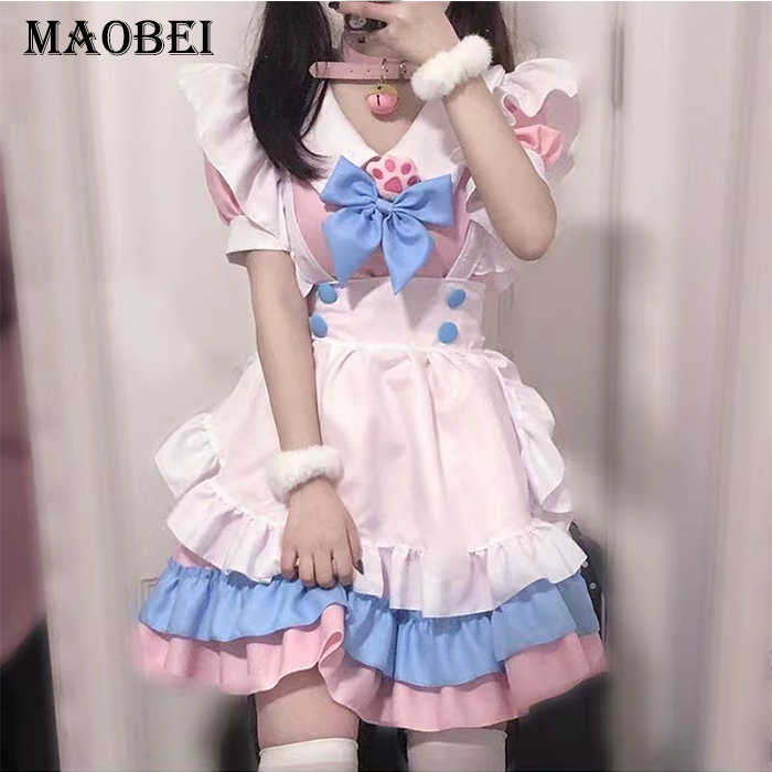 MAOBEI 100 kg large size cute women's clothing bosses cos maid's clothing supplies Lolita pseudo-mot