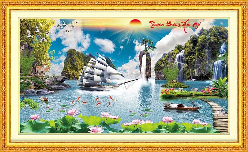 Tranh chấm đá cao cấp thuận buồm xuôi gió cao cấp- kt: 120x65cm