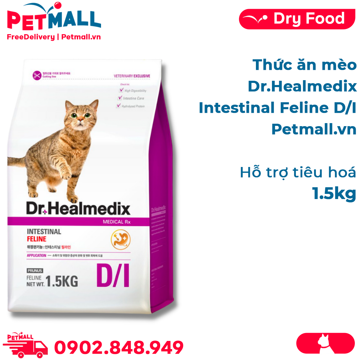 Thức ăn mèo Dr.Healmedix Intestinal Feline D/I 1.5kg - Hỗ trợ đường ruột Petmall
