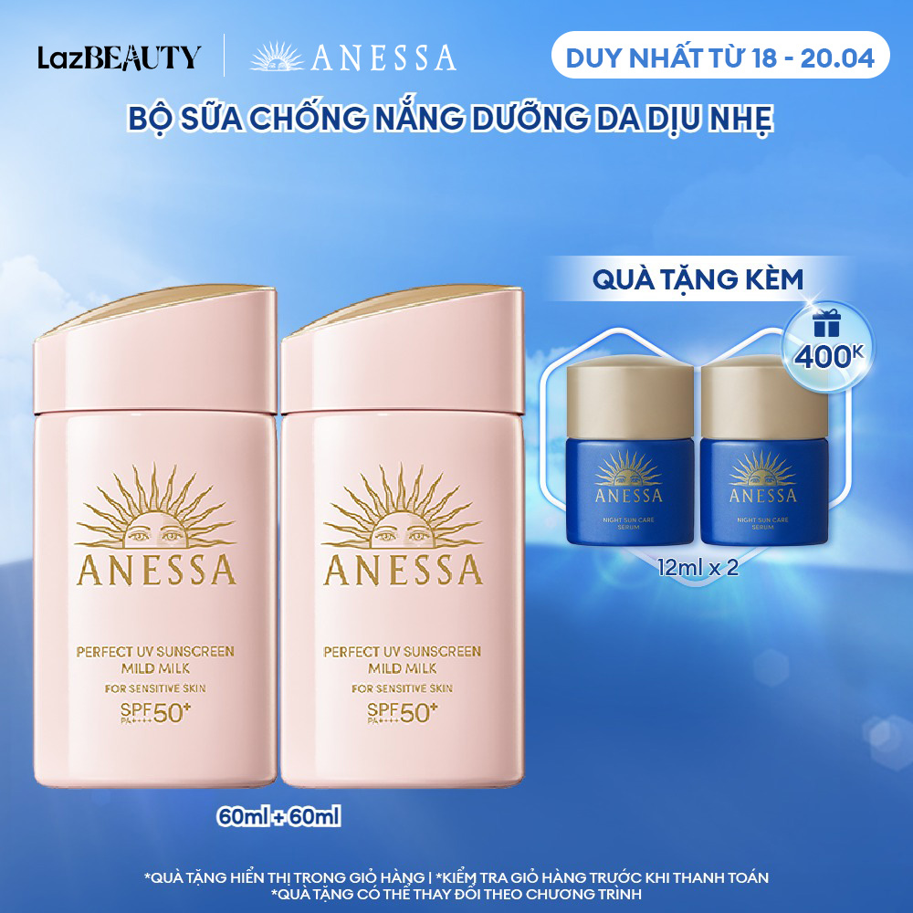 Bộ 2 Kem chống nắng dạng sữa dưỡng da dịu nhẹ cho da nhạy cảm và trẻ em ANESSA Perfect UV Sunscreen Mild Milk SPF 50+ PA++++